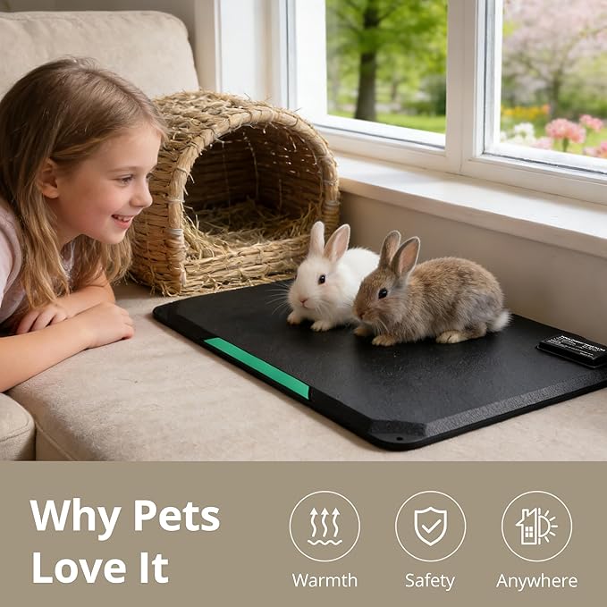 Outdoor Heated Pad for Small Animals, Anti-Bite & Waterproof Cat Heating Pad, Indoor Pet Warmer for Cat Houses/Rabbit Hutches/Chick Brooders in Extreme Weather, 16.5" x 11.8", 35 Watts