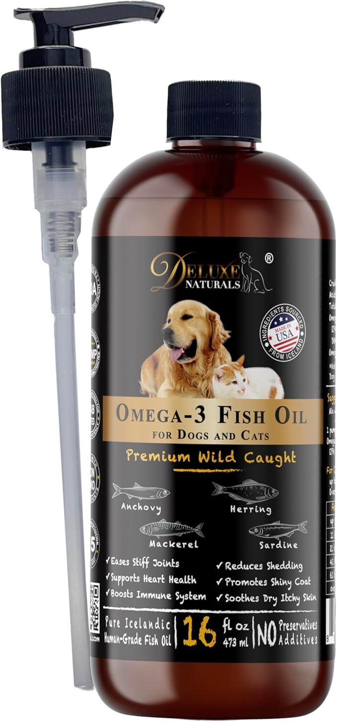 Omega-3 Fish Oil for Dogs & Cats – 2-Pack (16 fl oz Each) High-Potency Wild-Caught Fish Oil with 800 mg EPA + 525 mg DHA per Teaspoon, Supports Skin & Coat and Joint Health Supplement