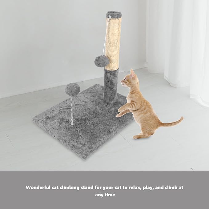 Beaupretty Large Wear-Resistant Cat Scratching Post with Sisal Rope Integrated Cat Climbing Frame and Bed Gray and Kittens