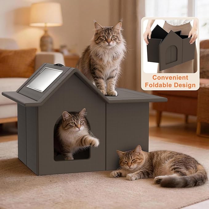 Outdoor Cat House, Weatherproof Pet Shelter for Cats, Durable Cat Bed for Outdoor Indoor, Easy Assembly