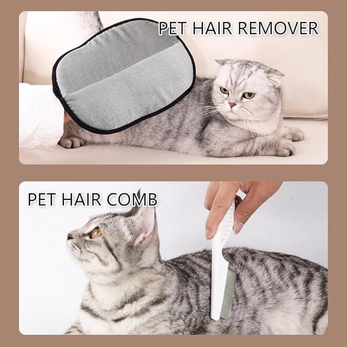2pcs Set Pet Hair Remover Glove, Grooming Gloves for Dogs and Cats,Reusable Cat & Dog Hair Remover for Couch Furniture+Free Comb (Black)
