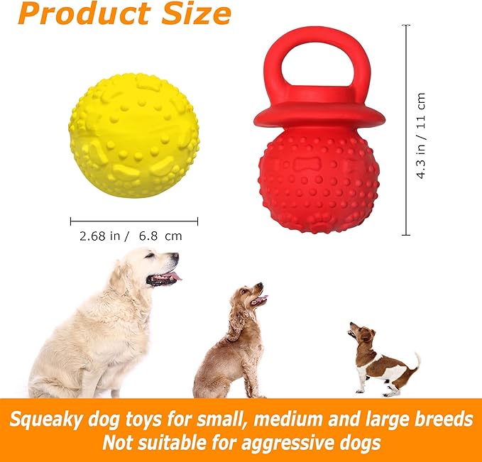 Latex Chew Dog Toys, Novelty Squeaky Pacifier Dog Toys for Teething Puppies, Mild Chewing Small, Medium, Large Dogs, Pet Dogs Supplies Newborn Puppy Gift (Red+Yellow 2 Pcs)