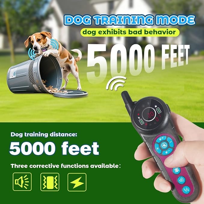 DOTSTAR Wireless Dog Fence Training Collar 2-in-1 Pet System, 5000ft Adjustable Control Range, Waterproof Rechargeable Training Collar, Pet Electric Containment System for Large Medium Dogs