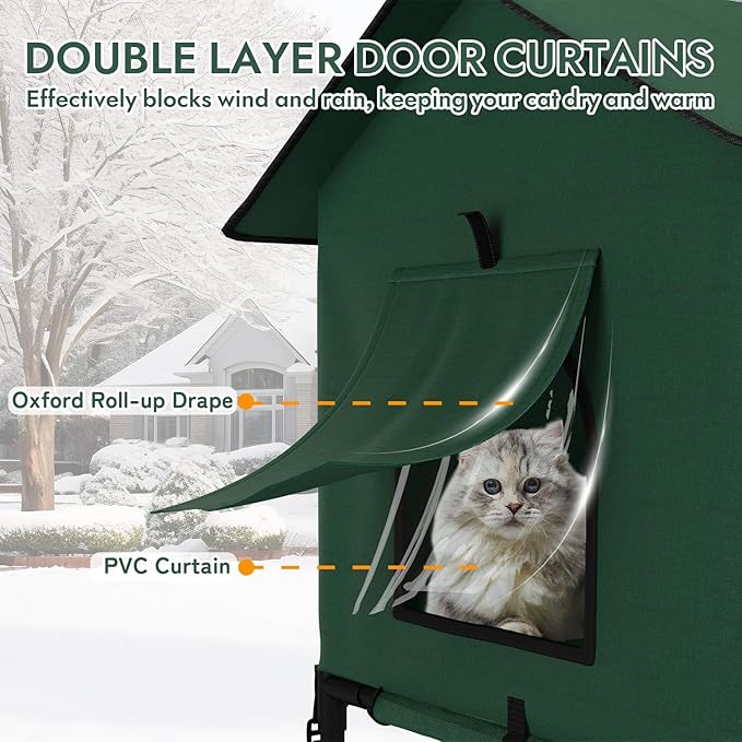 Large Heated Outdoor Cat House, 3-in-1 Weatherproof Insulated Winter Cat Houses 100% Weatherproof, Safe Escape Door Cat Shelter with Heater for Feral Barn Cat Kitty-25.5" L*16.5" W*18.9" H