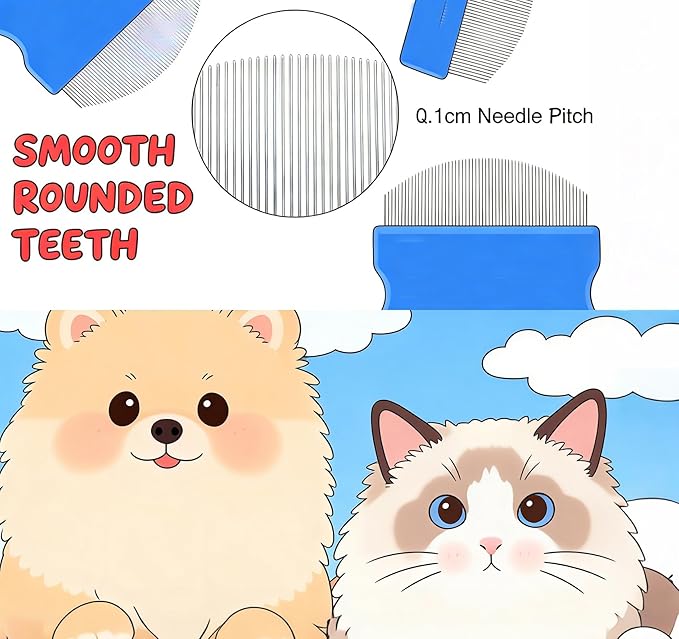 2 Pack Pet Tear Stain Remover Comb - Stainless Steel Gentle Round-Head Grooming Tool for Cats & Dogs, Removes Fleas, Lice, Dirt & Debris from Eye Area