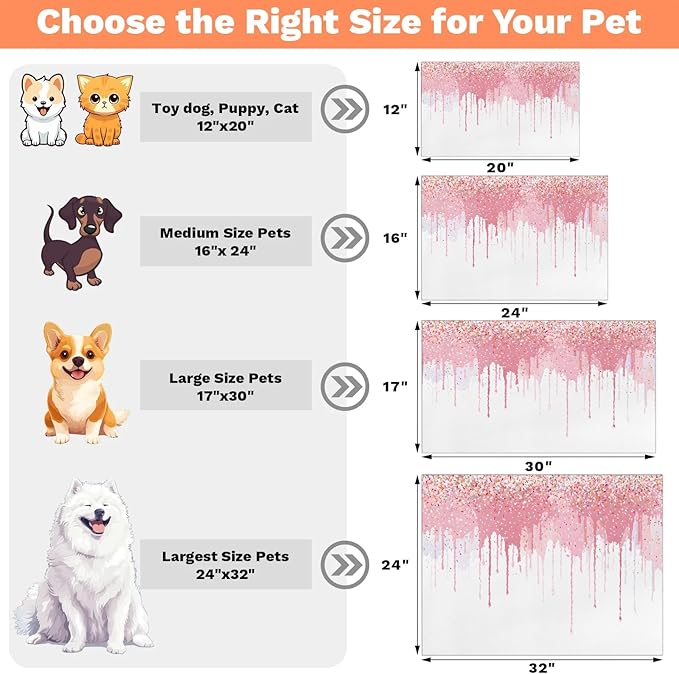 Ice Cream Dog Food Mat for Floors Absorbent Dog Bowl Mat for Food and Water Dispenser Quick Dry Cat Food Placemat Pet Supplies 12" x 20", White Pink Cream