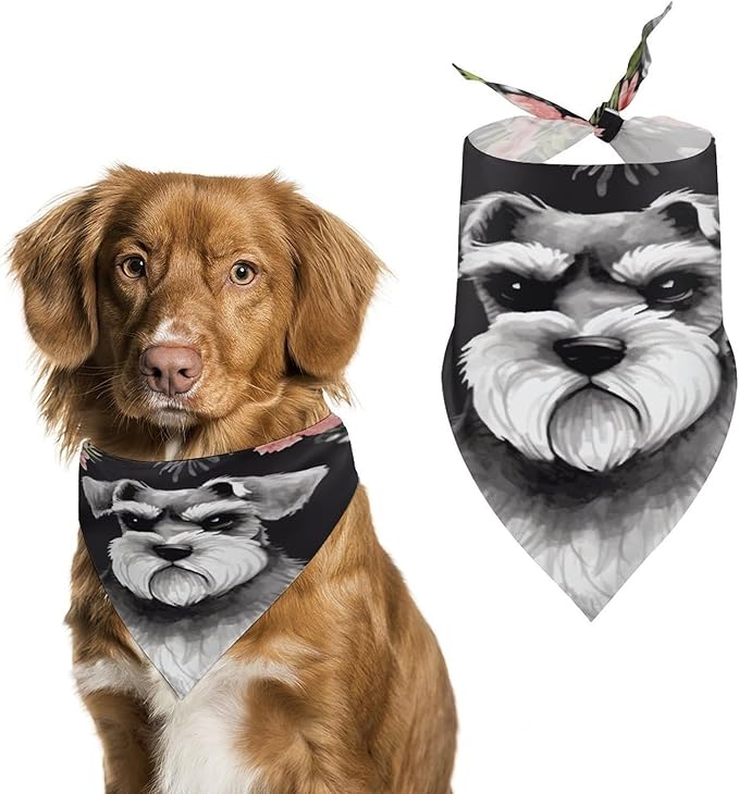 Dog Bandana Spring Pet Scarf Adjustable Triangle Schnauzer Printing Dog Bib Washable Polyester Puppy Bandana for Small Medium Large Dogs Cat Birthday Party Supplies