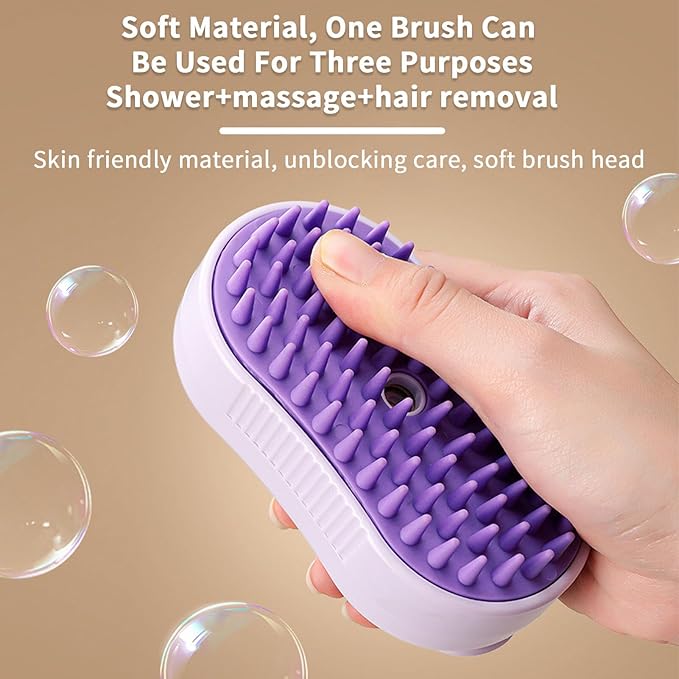2 Pcs Pet Spray Massage Brush, Cat Hair Steam Brush for Shedding,Cleaning Pet Brush for Massage and Bathing with One Click Spray,Silicone Grooming Spray Comb with 360° Rotating Arm
