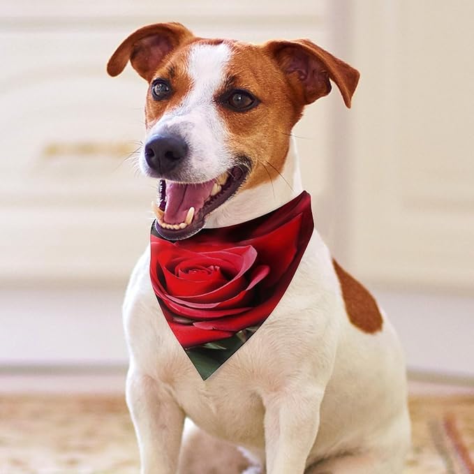 Dog Bandana Spring Pet Scarf Adjustable Triangle Rose Flower Printing Dog Bib Washable Polyester Puppy Bandana for Small Medium Large Dogs Cat Birthday Party Supplies