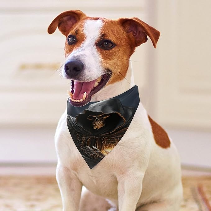 Dog Bandana Spring Pet Scarf Adjustable Triangle Grim-Reaper Printing Dog Bib Washable Polyester Puppy Bandana for Small Medium Large Dogs Cat Birthday Party Supplies