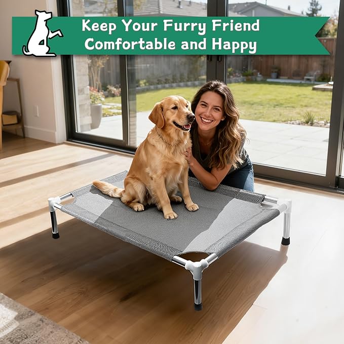 Makerfire Elevated Dog Bed, Indoor/Outdoor Raised Dog Cot for Small Dogs, Detachable Pet Bed with Non-Slip Feet, Polyester Cotton (26'' L x 19.5'' W x 6.4" H)