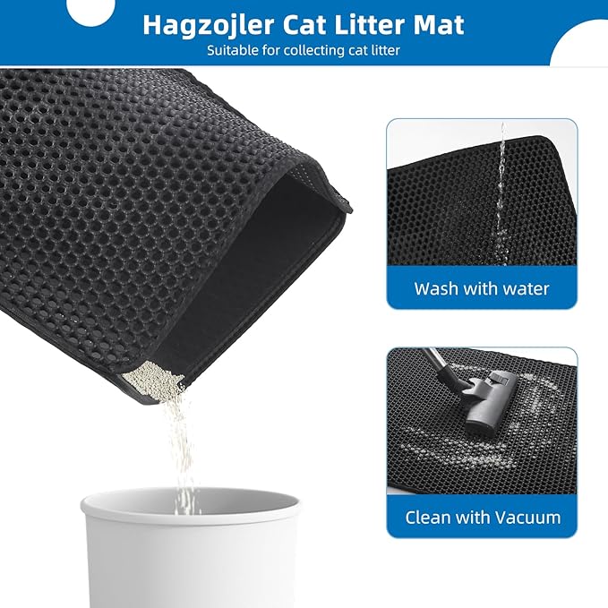 Cat Litter Mat for Indoor Cats Eva Double-Layer Litter Box Mat Washable for Easy Cleaning Cat Rug Collects Litter and Prevents Liquid Leakage (Gray, 23.6×15.7inch)