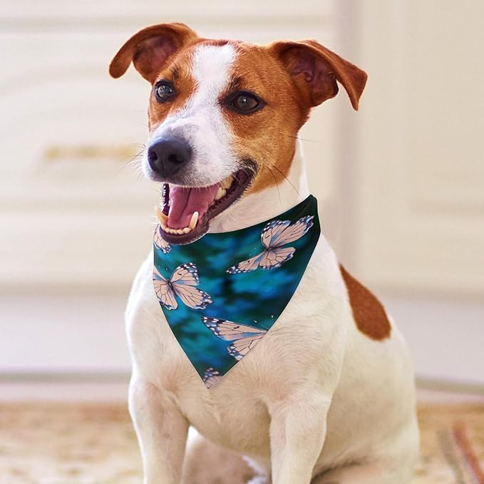 Dog Bandana Spring Pet Scarf Adjustable Triangle Cute Butterflies Printing Dog Bib Washable Polyester Puppy Bandana for Small Medium Large Dogs Cat Birthday Party Supplies