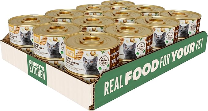 Your Pet's Kitchen Canned Wet Cat Food, Chicken Stew & Herb Flavors - 3 oz Cans (Pack of 24), Made in The USA with Real Chicken