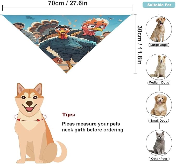 Dog Bandana Spring Pet Scarf Adjustable Triangle Farm Turkey Printing Dog Bib Washable Polyester Puppy Bandana for Small Medium Large Dogs Cat Birthday Party Supplies
