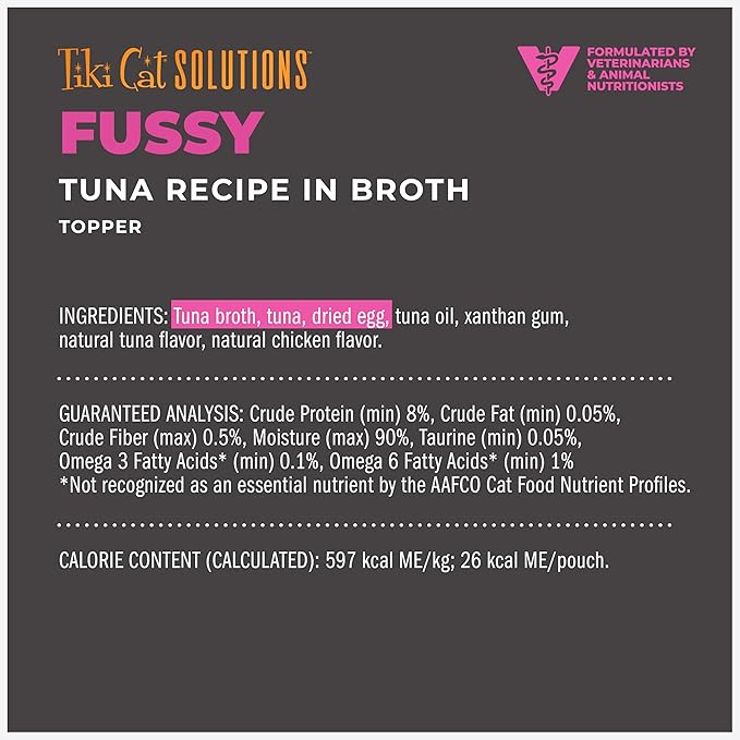 Tiki Cat Solutions Topper, Fussy, Tuna Recipe in Broth, 1.5 oz. Pouch (12 Count)