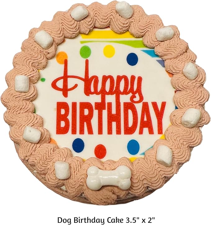 Crispy Rocky Road w/Marshmellows Dog Birthday Cake- Edible Puppy Party Crispy Vanilla Rice Cake, Yogurt Icing w/Marshmellows-Perfect Dog Party Cake Boxed, Iced and Decorated