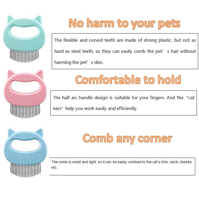 3 Pcs Cat Dog Comb Pet Hair Grooming Massage Comb, Cat Dog Hair Shedding Brush Pet Shell Comb for Removing Matted Tangled Fur and Loose Hair (Blue,Green, Pink)