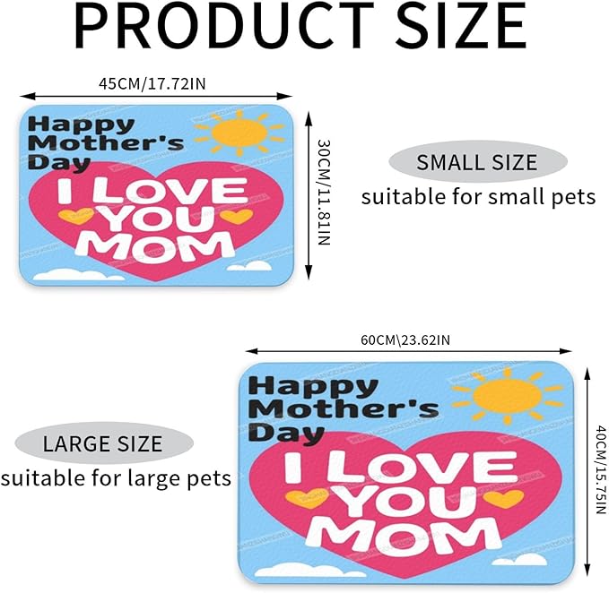 Pet Feeding Mat Absorbent Dog Mat for Food Water Bowl No Stains Quick Dry Water Dispenser Mats Happy Mother's Day Floral Gift Mom Sun Dog Accessories Pet Supplies Bowl for Messy Drinkers 18X12In