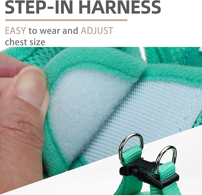 PUPTECK Adjustable Dog Harness Collar and Leash Set Step in No Pull Pet Harness for Small Medium Dogs Puppy and Cats Outdoor Walking Running, Soft Mesh Padded Reflective Vest Harnesses, Solid Green M