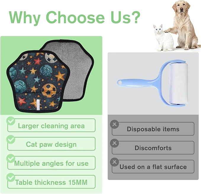 Reusable Pet Hair Removal Glove Stars Soccer Magic Brush for Cat & Dog Hair Remover for Car, Sofa, Bedding, Clothes - 9x9 Mitt Washable