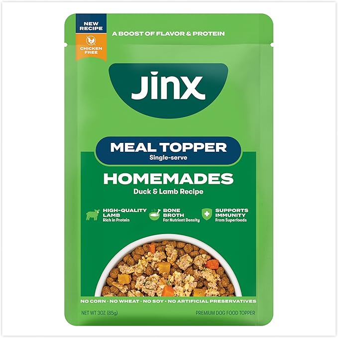 Jinx Wet Dog Food Topper, Mix with Dry Dog Food, Made with Real Lamb & Duck, Bone Broth, No Fillers, Puppy, Adult, Senior, 3oz, 8 Pack