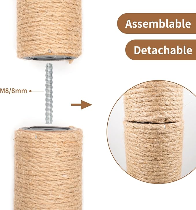 4PCS 10 Inch Scratching Post with Natural Sisal Rope - Cat Scratch Pole, Tree, and Posts for Indoor Cats - Replacement Part Accessories for DIY Tower and Hammock