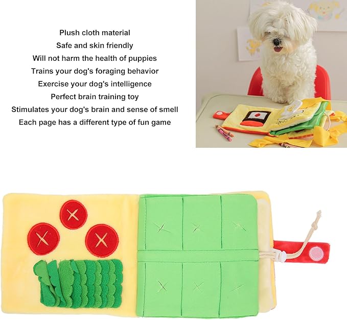 F&Yard Dog Sniffing Book Plush Cloth Foraging Mat Slow Feeding Puzzle Book for Pet Digging Activity Supplies