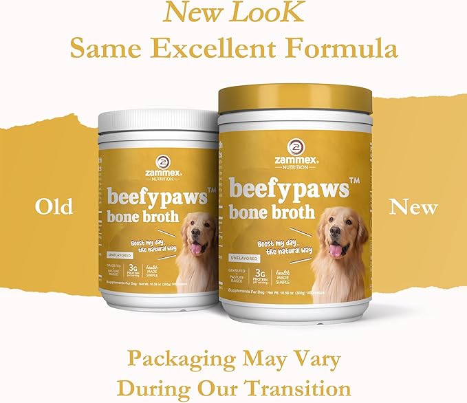 Zammex Grass-Fed Beef Bone Broth Protein Powder for Dogs & Cats - Joint & Bone Support, Healthy Fur Enhancer, Pet Food Topper for Dry & Wet, 10.58oz (Pack of 2)