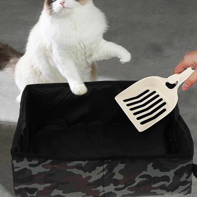Foldable Portable Cat Litter Box for Travel, Collapsible Camouflage Cat Toilet Tray, Lightweight Leak-Resistant Pet Litter Tray for Outdoor and Car Use