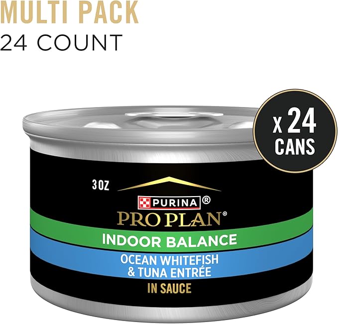 Purina Pro Plan Indoor Balance Ocean Whitefish and Tuna in Sauce Cat Food Wet Formula - (Pack of 24) 3 oz. Cans