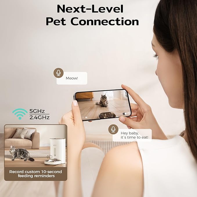 Automatic Cat Feeder with 3MP Camera,2K HD Video with Night Vision,5G/2.4G WiFi Pet Feeder with 2-Way Audio,App-Controlled Timed&Blockage Sensor,Detachable for Easy Cleaning with Desiccant for Cat/Dog