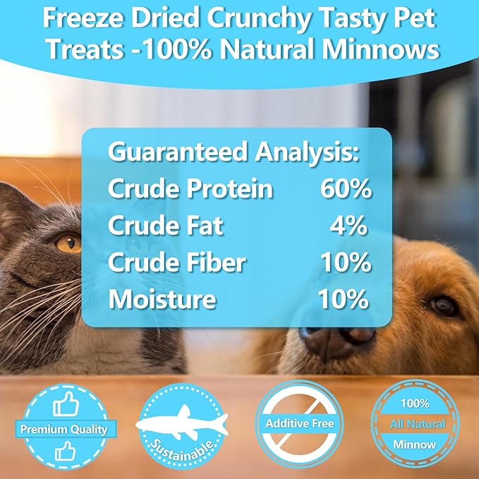 Minnows - 4 oz Freeze Dried Minnows for Cats & Dogs - 100% Natural Premium Cat Treat, Dog Treat (4 oz)