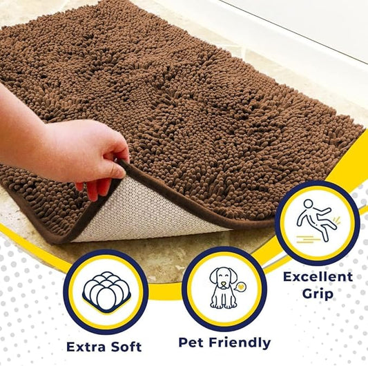 Muddy Mat® | Super Absorbent Door Mat Indoor, Microfiber Quick Dry Chenille Entryway Rug, Non-Slip Front Door Mat, Indoor Mats for Entryway, Machine Washable Pet Rug, Brown 24"x36"