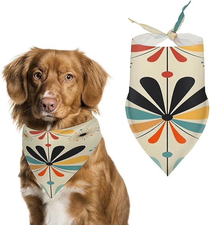 Dog Bandana Spring Pet Scarf Adjustable Triangle Retro Modern Printing Dog Bib Washable Polyester Puppy Bandana for Small Medium Large Dogs Cat Birthday Party Supplies