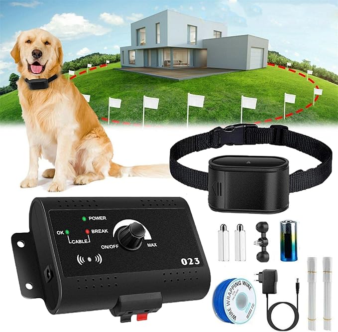 Electric Dog Fence, In-ground/Aboveground Dog Boundary Fence Pet Containment System with Waterproof Rechargeable Training Collar and 984 FT Underground Boundary Wire, for All Dogs,for1dog