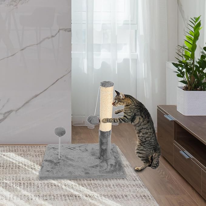 HEMOTON Large Sturdy Sisal Cat Scratching Post Gray Vertical Wear-Resistant Cat Climbing Tower with Comfortable Bed for Indoor