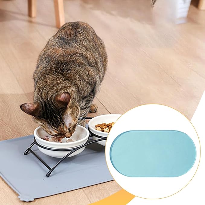 Pet Feeding Dog Food Mat Multifunctional Supplies Anti Slip Silicone Contain Spills Replace Pad Accessories Placemat, Blue