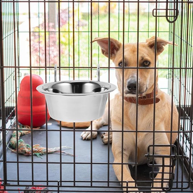 2pcs Hanging Dog Bowls Stainless Steel No Spill Puppy Food and Water Feeder Bowls for Dog Cage Pet Feeding Supplies