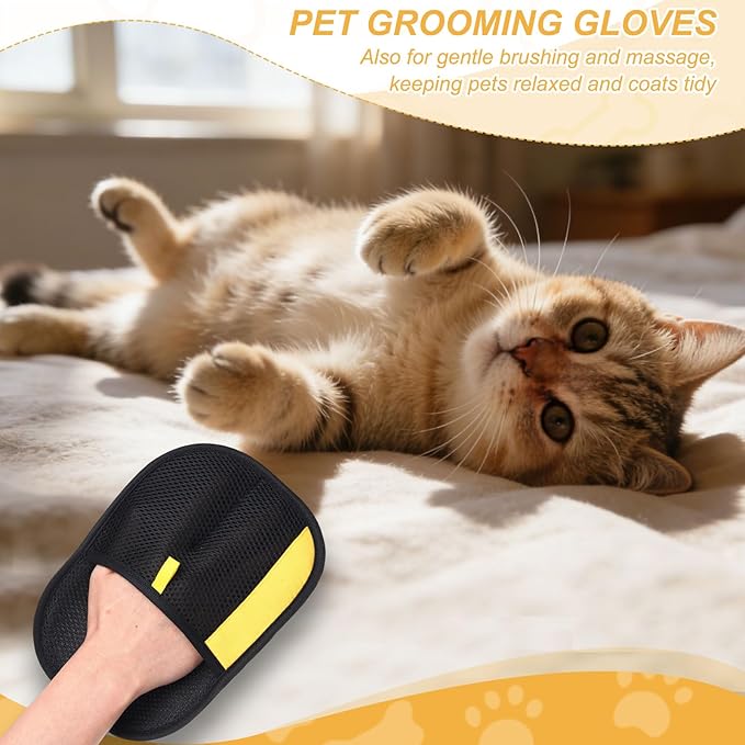 Pet Hair Removal Gloves, Reusable Electrostatic Pet Gloves for Cats Dogs Grooming, (2Pcs & Black), Intended for Clothing/Couch/Carpet/Car Seat