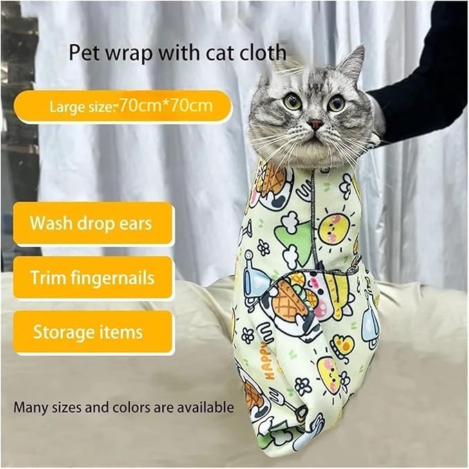 Cat Grooming Wrap - Self-Adherent Restraint for Nail Trimming - Anti-Scratch Swaddle Burrito Wrap