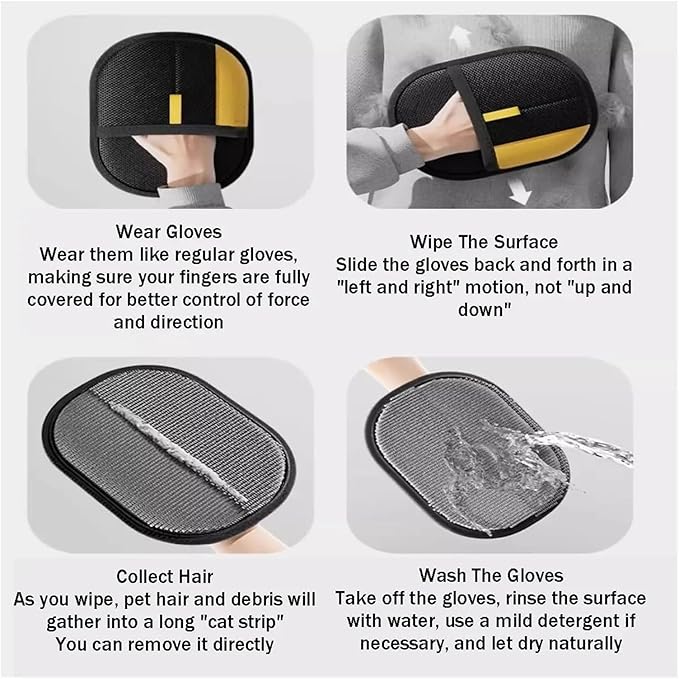 Pet Hair Removal Gloves, cat and Dog Grooming and Massage Gloves, Furniture, Clothing, Sofa, and car seat Hair Removal Device
