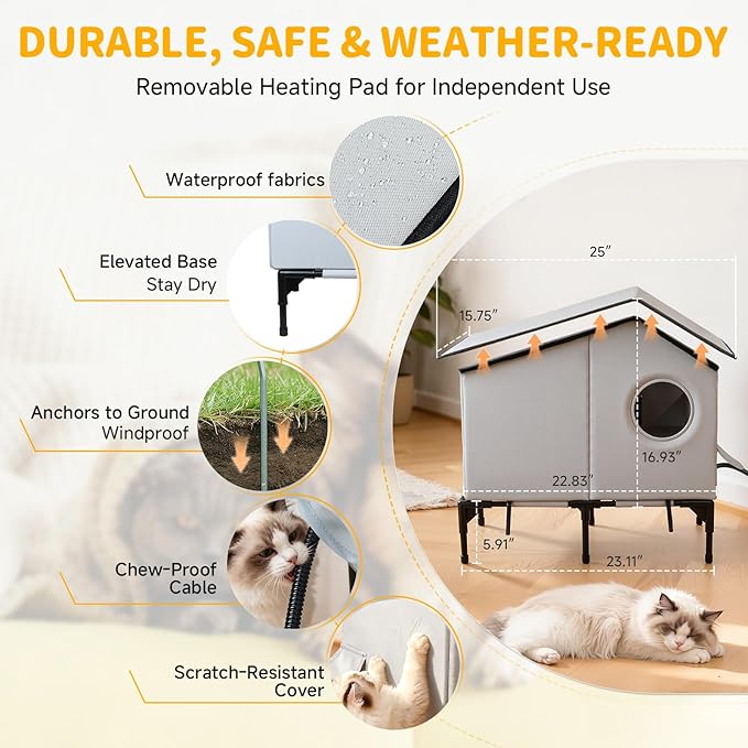 Heated Outdoor Cat House with Heater, Waterproof and Insulated Cat Shelter for Winter, Durable and Warm Cat Houses for Outdoor Cats, Ideal for Feral, Stray, and Barn Cats