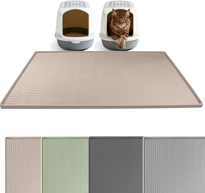 Silicone Cat Litter Mat, 50" x 36" Extra Large Litter Trapping Mat for Litter Box, Leak-Proof, Non-Slip, Kitty Litter Mats with Soft Texture for Floor, Keeping The Floor Clean (Khaki)
