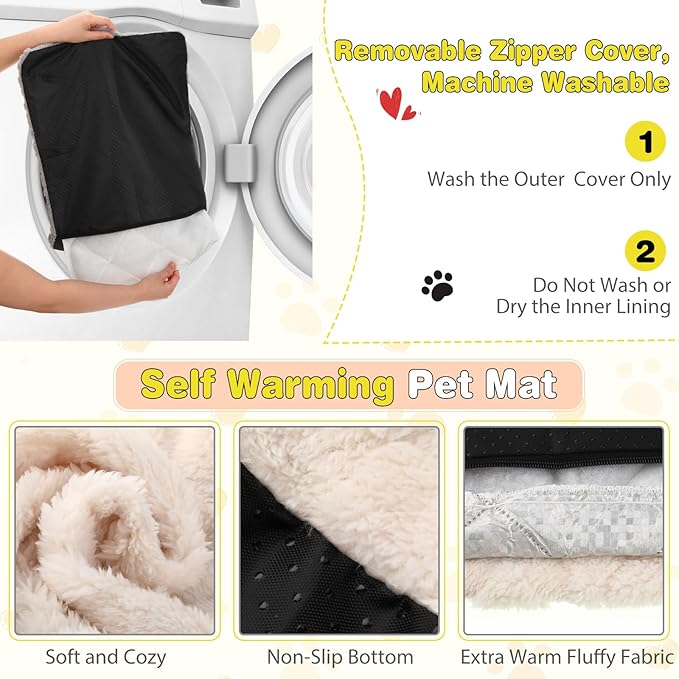 3 Pack Self Warming Cat Bed Mat Self Heating Dog Pad Reflects Body Warm Thermal Pet Pad Washable Non Slip Crate Kennel Bed Mat for Indoor Outdoor, 20 x 15 Inch(Cream)
