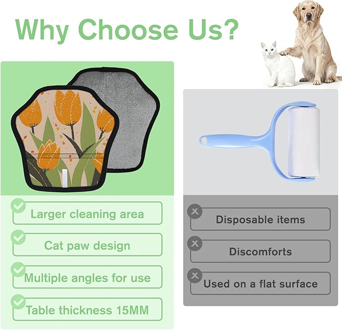 Blossom Tulip Flowers Electrostatic Pet Hair Removal Glove for Cats & Dogs - Reusable Grooming Mitt for Couch, Carpet, Car Seat & Laundry - Large 9x9 Inch