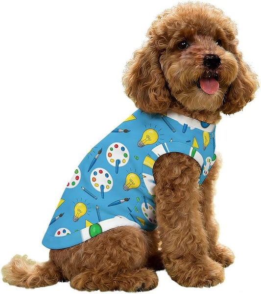 Small Dog Cooling Vest for Summer Art Supplies Cute Blue Breathable Sleeveless Pet Shirt, Soft Lightweight Sun Protection Dog Apparel for Walking & Lounging, Large