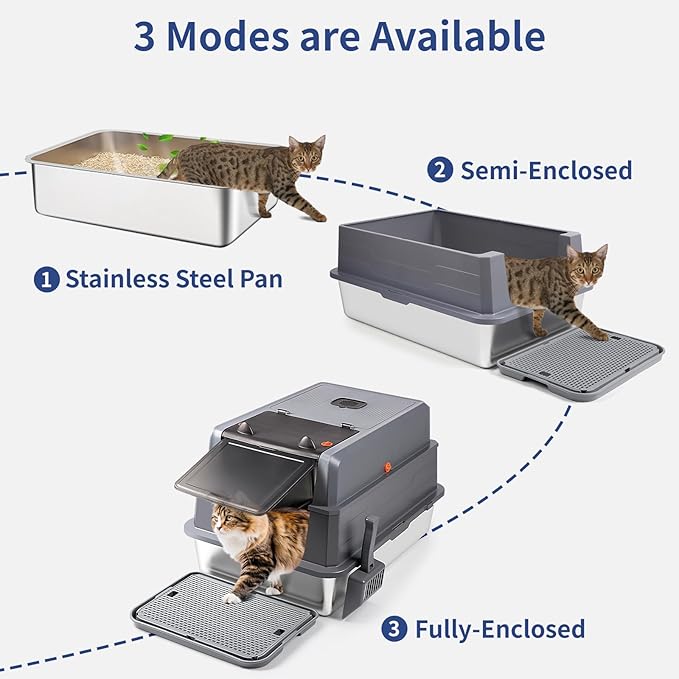 XXXL Stainless Steel Litter Box with Lid, Extra Large 28" L x 20" W x 17" H Enclosed Metal Cat Litter Box with Litter Scoop & Foot Pedal, Odor Control for Big Cats, Multiple Cats (Dark Grey)