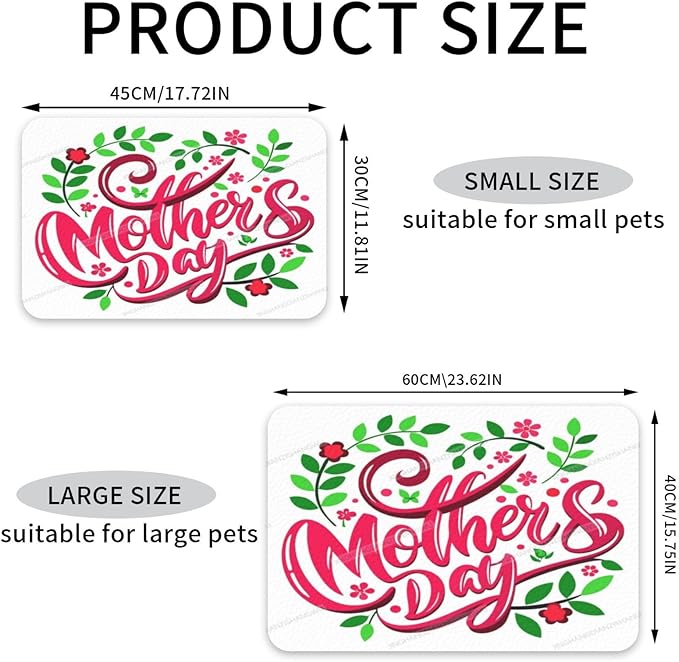 Pet Feeding Mat Absorbent Dog Mat for Food Water Bowl No Stains Quick Dry Water Dispenser Mats Happy Mother's Day Floral Gift Mom La Dog Accessories Pet Supplies Bowl for Messy Drinkers 18X12In