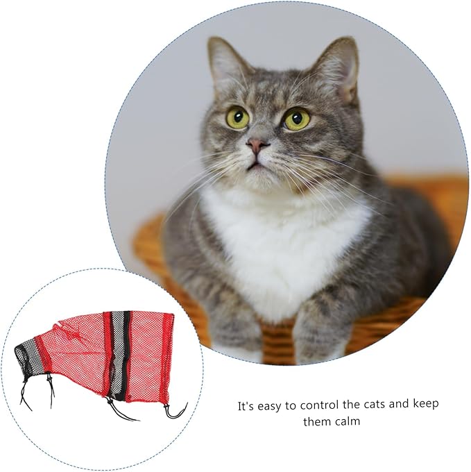 2 PCS Cat Grooming Bag, Mesh Restraint for Bathing and Nail Trimming, Red and Black, Adjustable